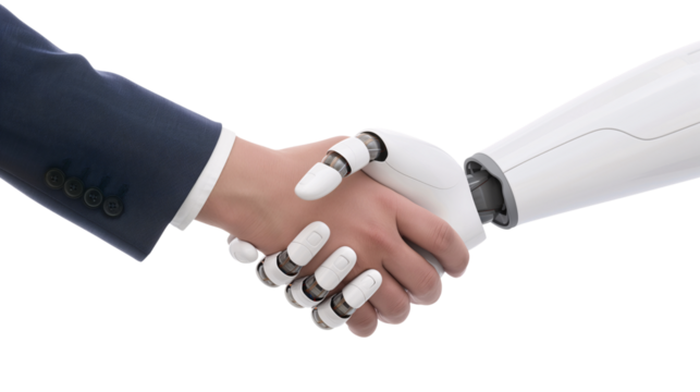 Handshake Between Human and Robot Isolated on Transparent Background, PNG File - Powered by Adobe