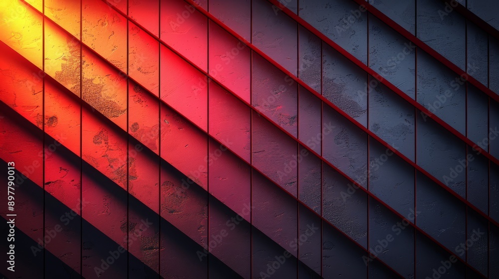 Poster vibrant abstract diagonal lines with a gradient lighting, combining red and blue tones for a modern 