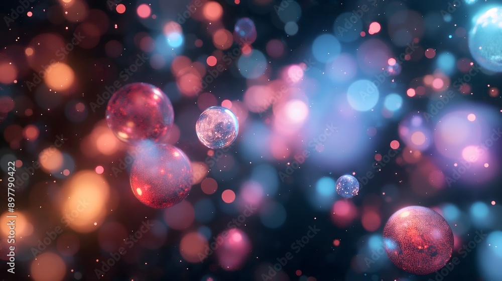 Aufkleber 31. craft an abstract 3d rendered background of pulsating orbs of light floating in an infinite expa