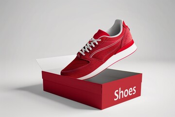 Isolated Red Shoe Resting On Box No Brand Shoebox Generative Illustration on Blank White