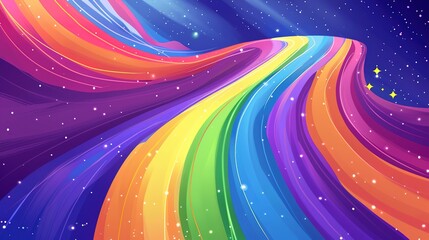 Obraz premium cartoon rainbow road and stars