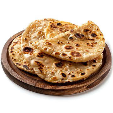 Plate of tasty Paratha with on white background.