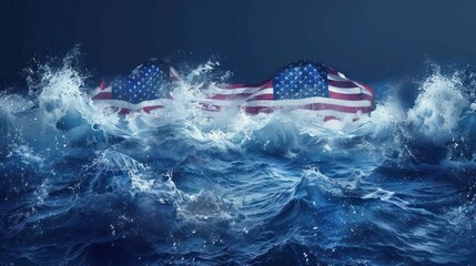 Navy Day Tribute: Flag-Wave Background in Shape of Ocean Wave, AI Generated