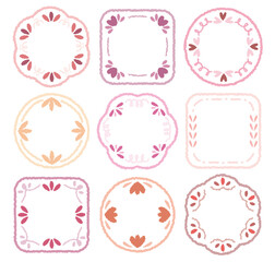 Set of hand draw style cute pink memo blank. Romantic dialog box with petal decorated for text. Retro doodle speech box with geometric shape and line deco. Wish label for gift. Lover message. chat .