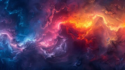 The dynamic nebula explosion in space is vivid with color and energy, creating a celestial scene of cosmic beauty
