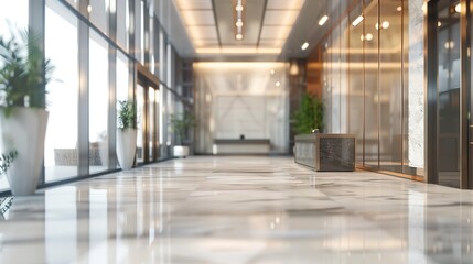 Fototapeta premium Interior of a modern office lobby 3d rendering mock up blurred 