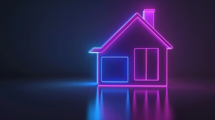 Naklejka premium Neon House Icon on Dark Background