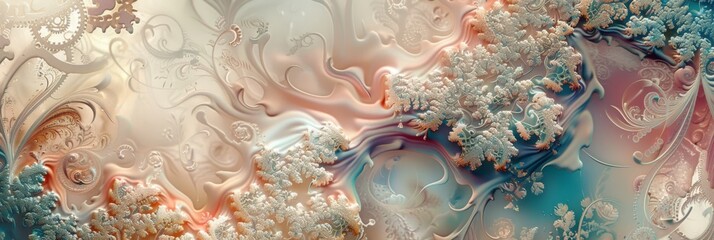 Pastel floral fractal pattern, an abstract blend of nature and geometry, perfect for creative design use.