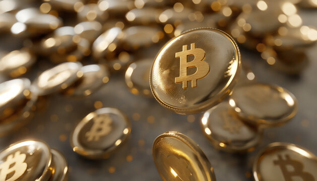 Imagem Realista e Detalhada de Moedas Ic&ocirc;nicas do Bitcoin IA Generativa