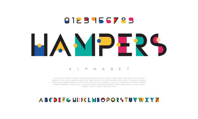 Hampers creative modern geometric urban alphabet font. Digital abstract futuristic, game, techno, robot, music, logo, sport, minimal technology typography. Simple numeric vector illustration