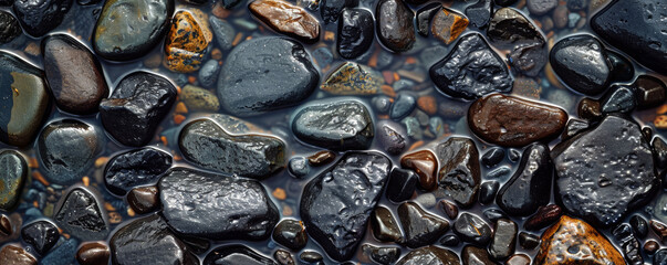 Wet stones on the beach