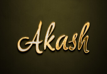 Old gold text effect of Hindi name Akash with 3D glossy style Mockup.