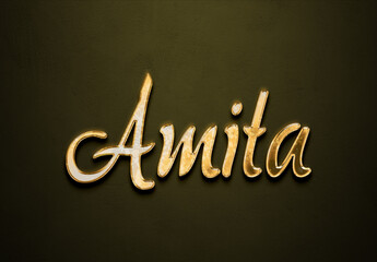 Old gold text effect of Hindi name Amita with 3D glossy style Mockup.