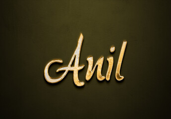 Old gold text effect of Hindi name Anil with 3D glossy style Mockup.