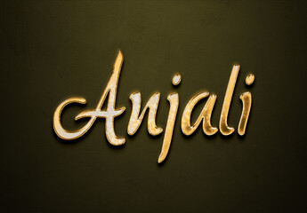 Old gold text effect of Hindi name Anjali with 3D glossy style Mockup.