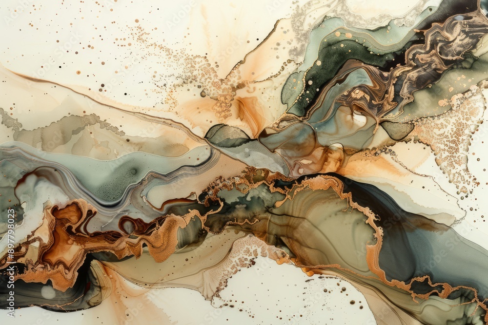 Poster stunning abstract fluid art with earthy tones, capturing dynamic flowing patterns and intricate deta