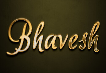 Old gold text effect of Hindi name Bhavesh with 3D glossy style Mockup.