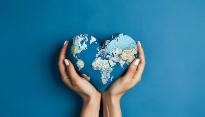 Female's hand painted in the world map with heart