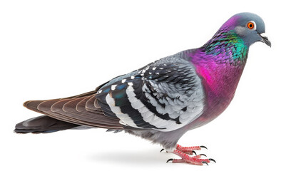 Colorful urban pigeon, a common bird found in cities, displaying a variety of plumage colors