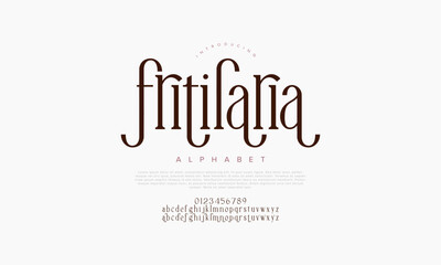 Fritilaria swash luxury elegant alphabet letters and numbers. Vintage wedding typography classic serif font decorative vintage retro. creative vector illustration