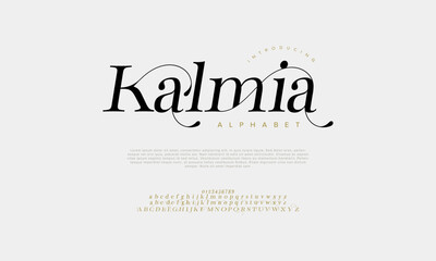 Kalmia swash luxury elegant alphabet letters and numbers. Vintage wedding typography classic serif font decorative vintage retro. creative vector illustration
