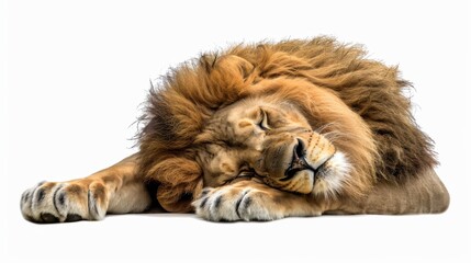 Obraz premium male adult lion lying down panthera leo isolated white
