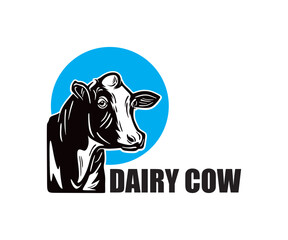 dairy cow milk head logo, silhouette of great cattle face vector illustrations