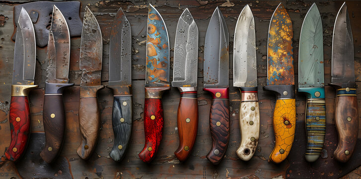 A Collection of Handcrafted Knives With Unique Handles and Finishes