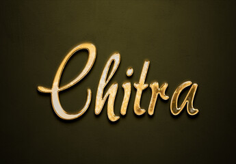 Old gold text effect of Hindi name Chitra with 3D glossy style Mockup.