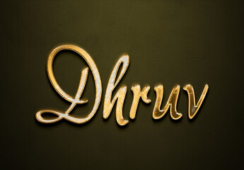 Old gold text effect of Hindi name Dhruv with 3D glossy style Mockup.