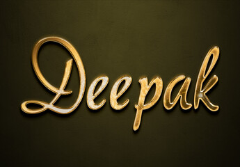 Old gold text effect of Hindi name Deepak with 3D glossy style Mockup.