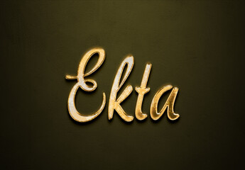 Old gold text effect of Hindi name Ekta with 3D glossy style Mockup.