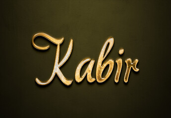 Old gold text effect of Hindi name Kabir with 3D glossy style Mockup.
