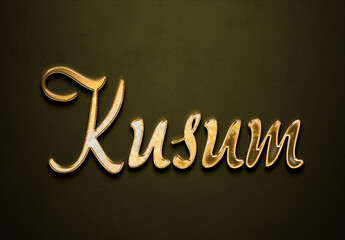 Old gold text effect of Hindi name Kusum with 3D glossy style Mockup.