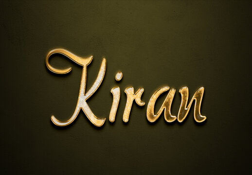 Old gold text effect of Hindi name Kiran with 3D glossy style Mockup.