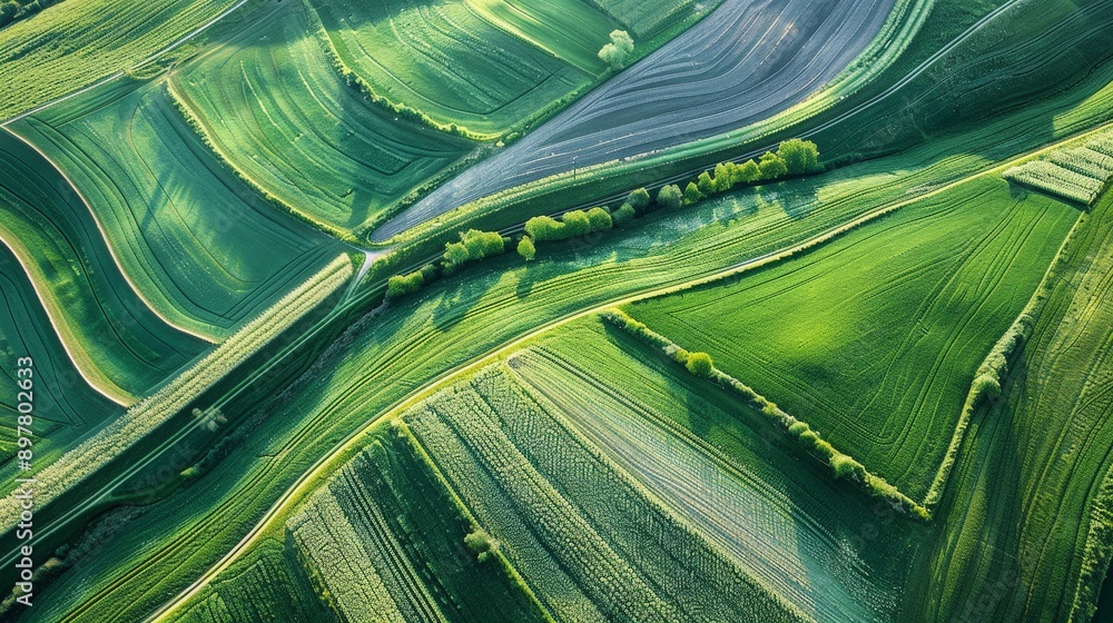 Aufkleber explore the intricate patterns of farmland from above, showcasing the patchwork of fields.
