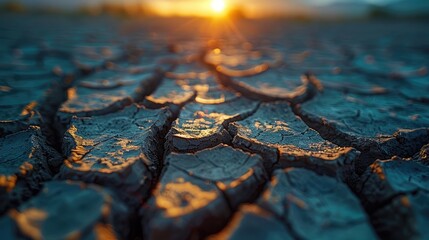 Obraz premium Macro shot of cracked dry earth in a drought area