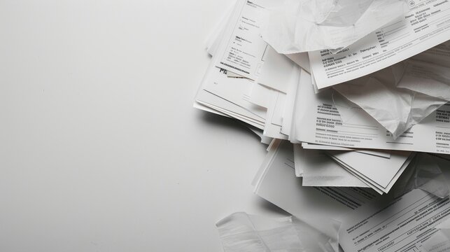 Messy pile of papers and documents is overtaking a white desk, illustrating the concept of administrative overload