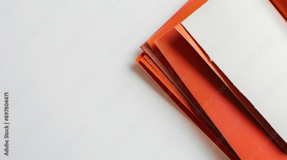 Aufkleber diagonal stack of vibrant orange paper on white background, creating modern abstract design with spa