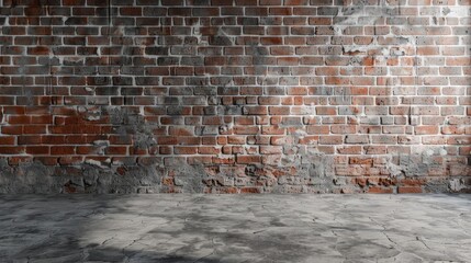 Aged red brick wall and cement floor texture with space for design