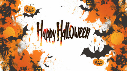 Spooky halloween Orange Grunge Border horror Bacground with Happy Halloween  Text