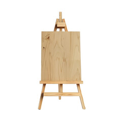 A simple wooden easel with a blank canvas ready for artistic creations and painting projects in a studio setting.