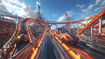 Futuristic Zero-Gravity Roller Coaster at Orbital Amusement Park