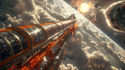 Thrilling Zero-Gravity Orbital Rollercoaster in Futuristic Amusement Park of the Cosmos