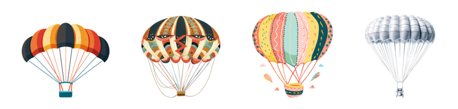 Colorful Hot Air Balloons and Parachute Illustration