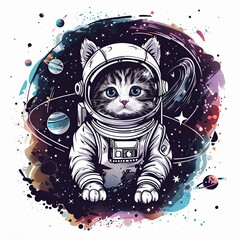 Obraz premium Cute Cat Astronaut in Space