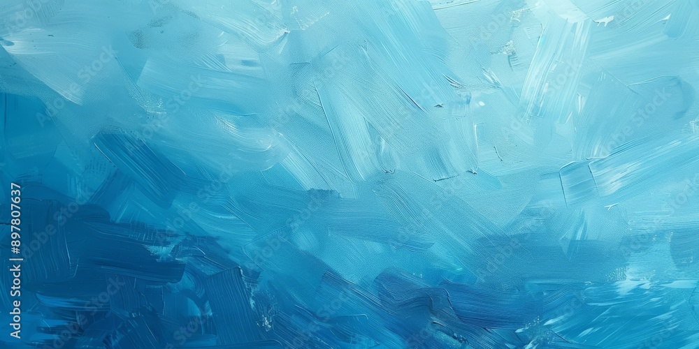 Poster abstract artwork with a range of blue shades and expressive brushstrokes, creating a mesmerizing gra