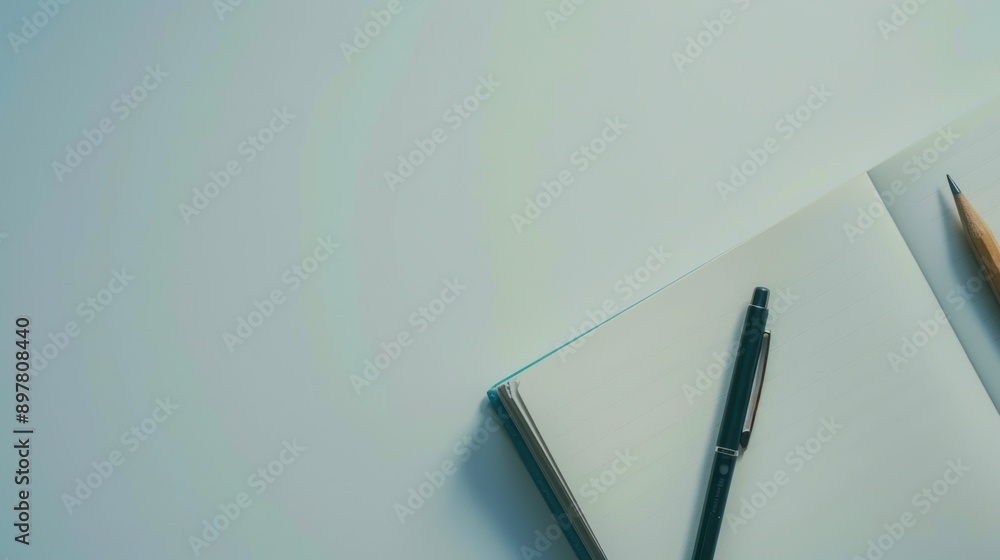 Poster empty notebook page is displayed alongside a pen and pencil, indicating the start of a creative brai