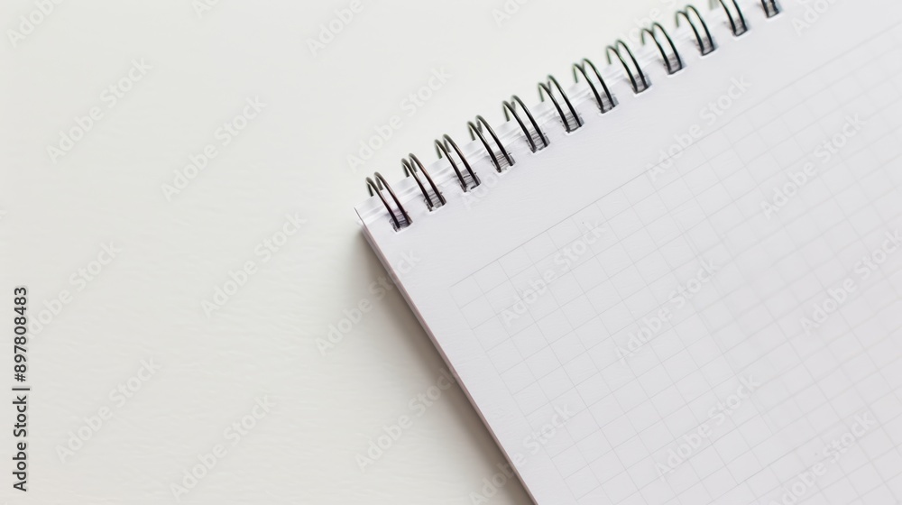 Aufkleber blank checkered pages in open spiral notepad on white table provide ample space for writing