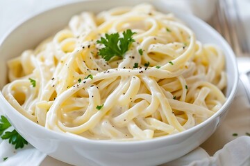 Spaghetti carbonara with grated parmesan cheese and parsley